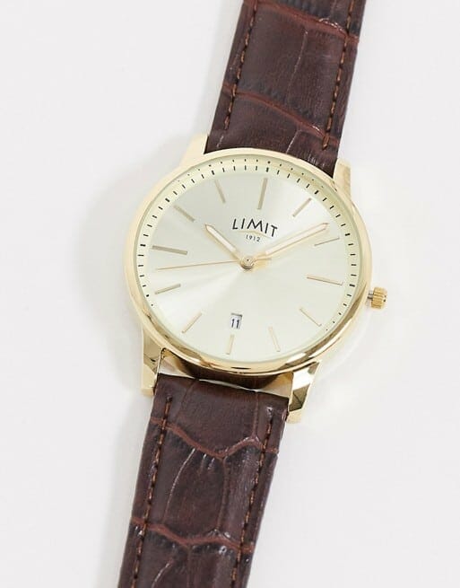 Limit Faux Leather Watch In Brown With Croc Print