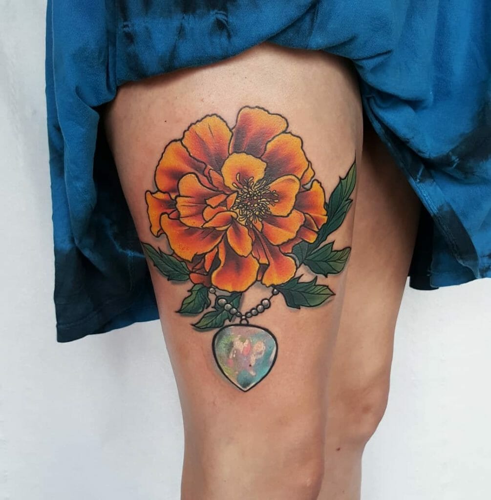Marigold Flower and Opal Necklace Tattoo