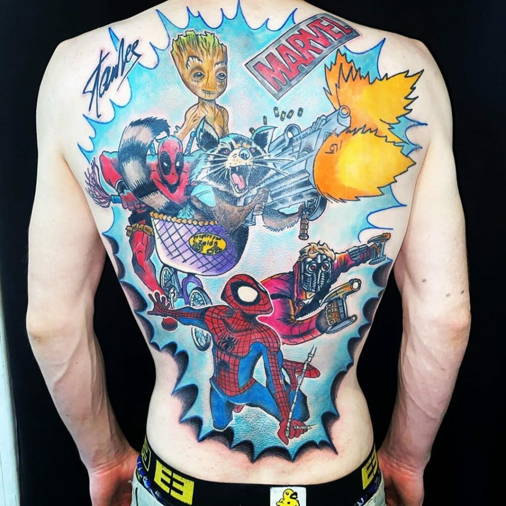 Marvel Universe Characters Back Tattoo