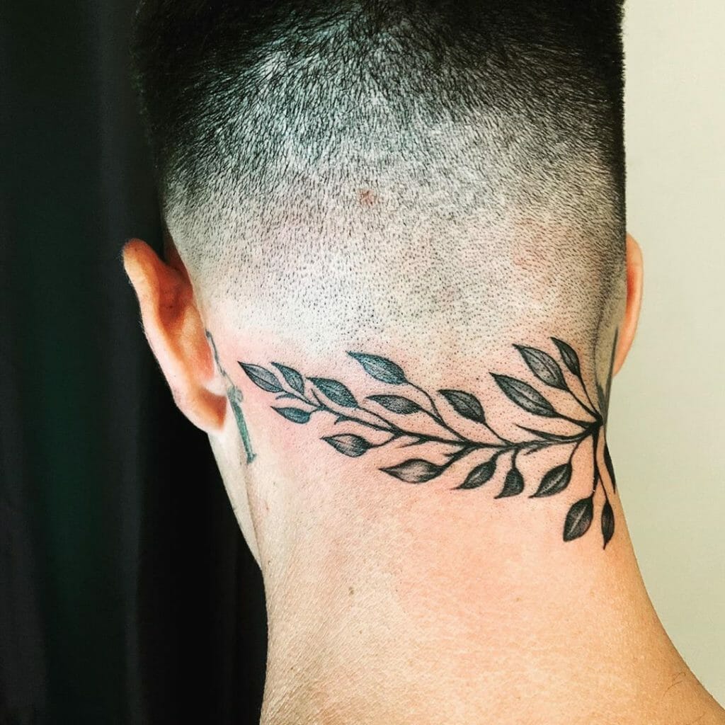 Olive Branch Back Neck Tattoo