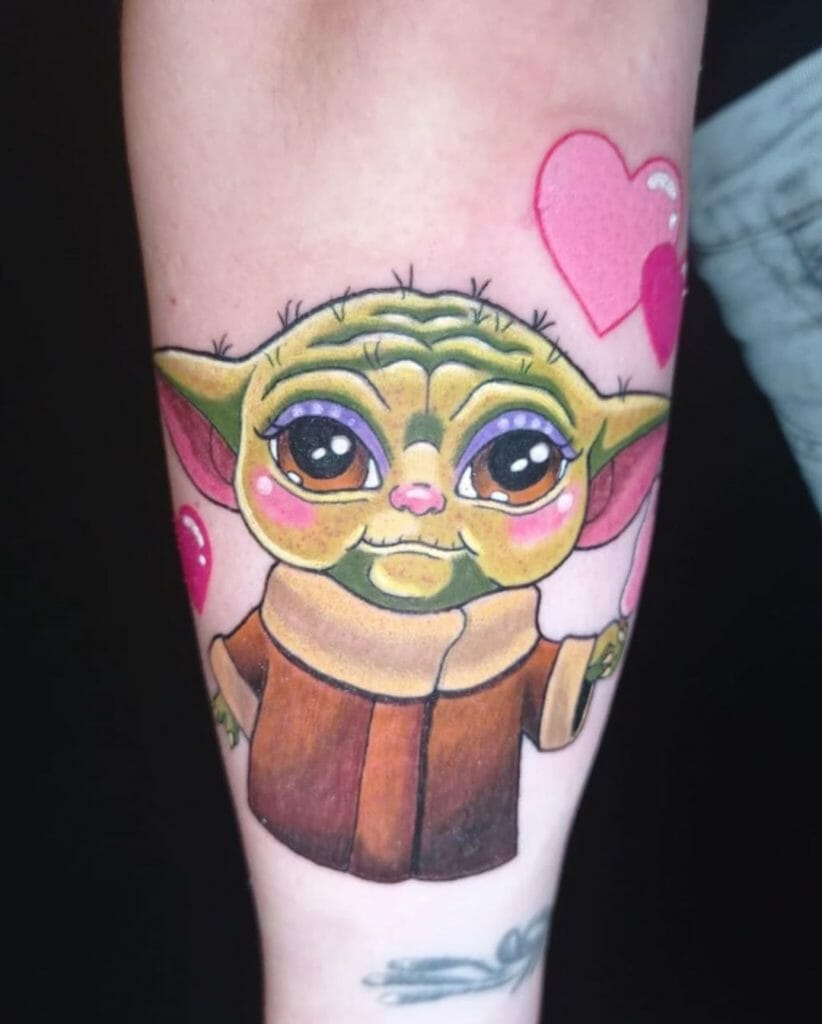 Pink Baby Yoda Tattoo