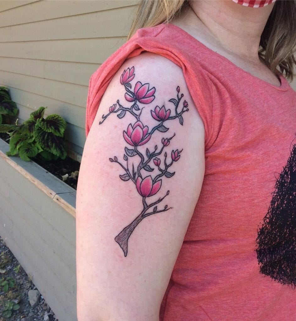 Pink Magnolia Blossom Tree Tattoo