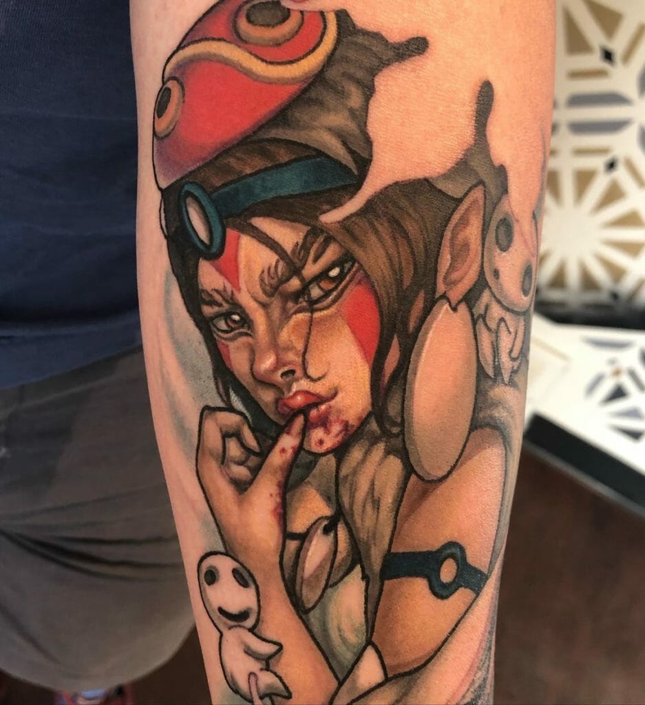 Princess Mononoke And Spirit Sleeve Tattoo