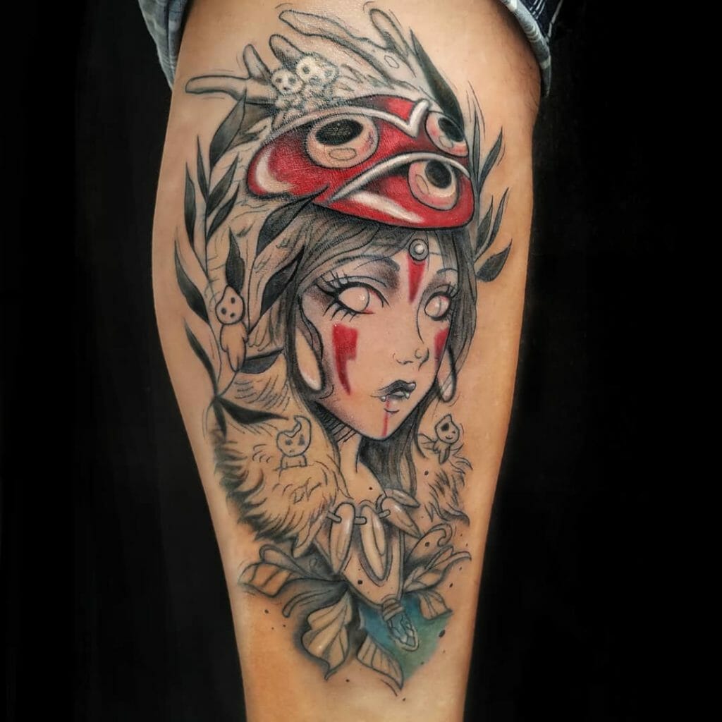 Princess Mononoke Tattoo In Black And Red
