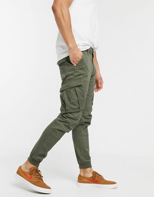 River Island tapered cargo trousers in khaki