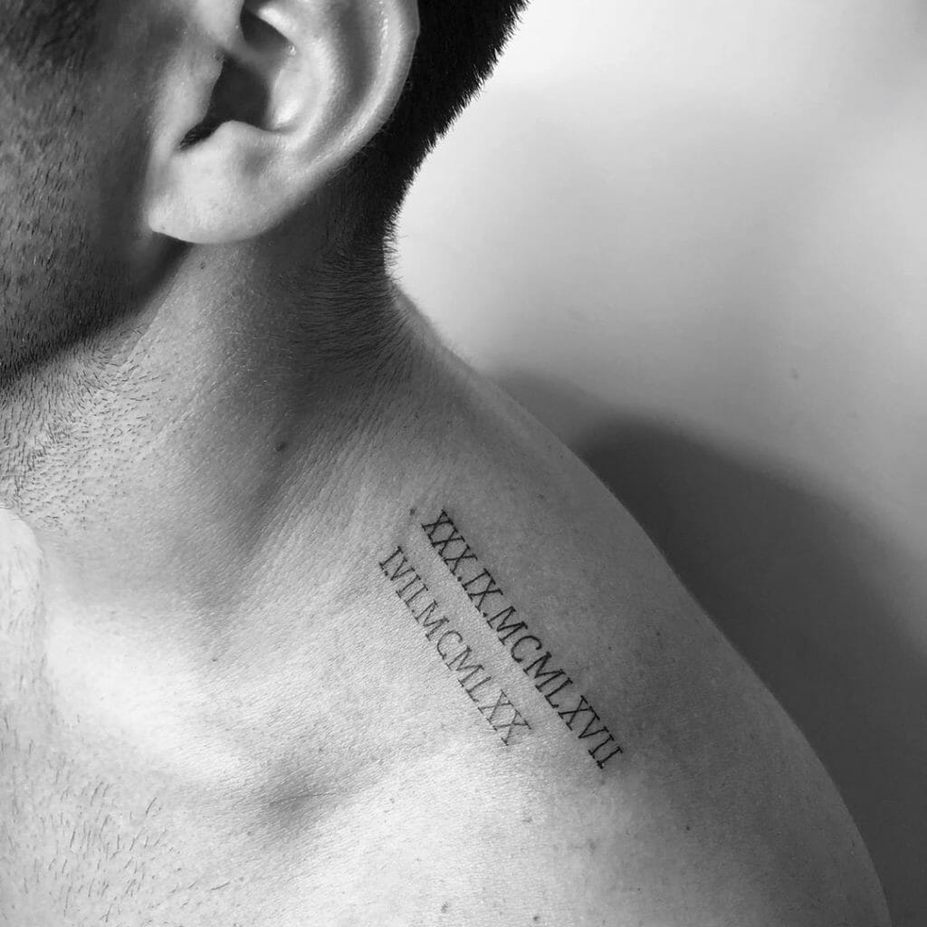 Roman Numerals Date Tattoo On Shoulder