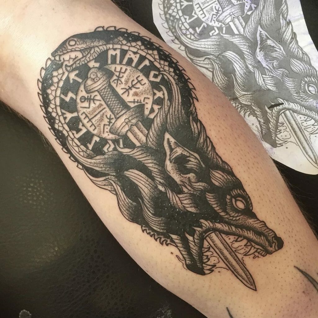 Rune Dagger Black Wolf Tattoo