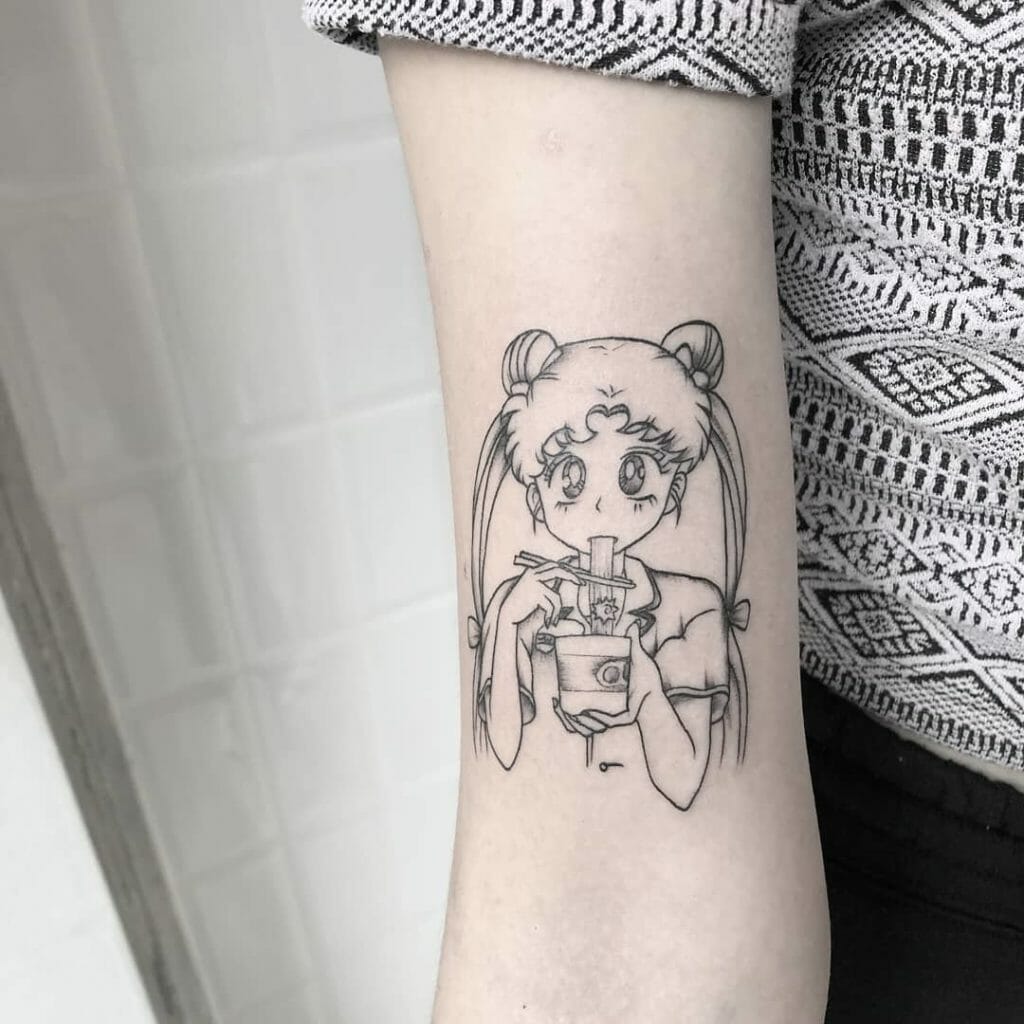 Sailor Moon Eating Cup Noodles Tattoo