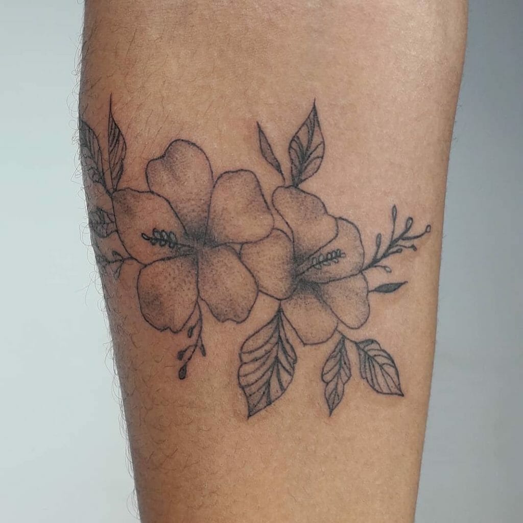 Shaded Flowers Fine Line Tattoo