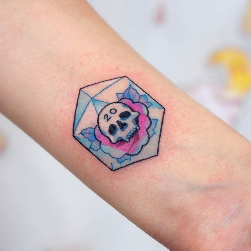 Skull Flower d20 Dice Tattoo