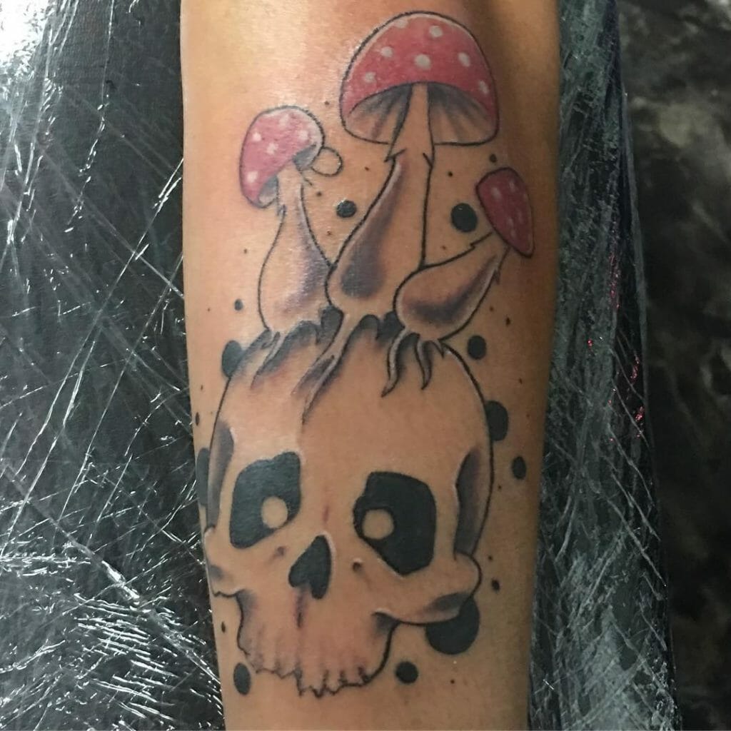 Skull Mushroom Tattoo Red