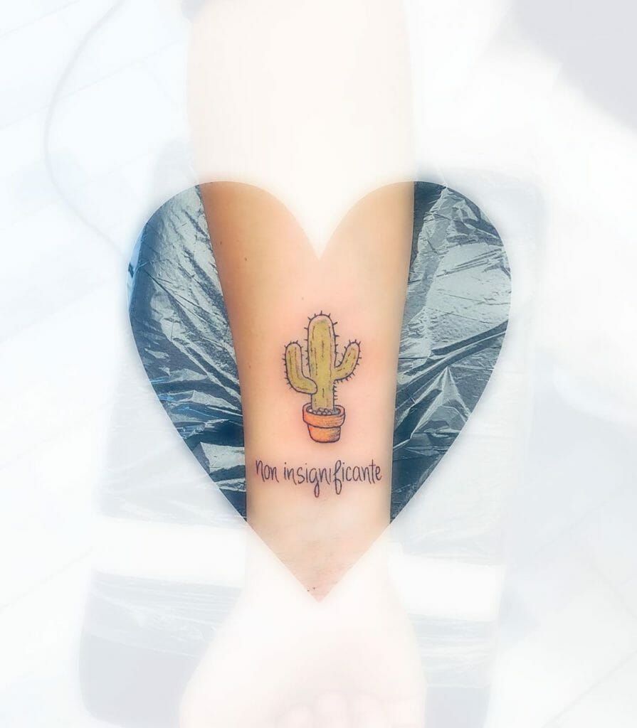Small Cactus and Quote Tattoo