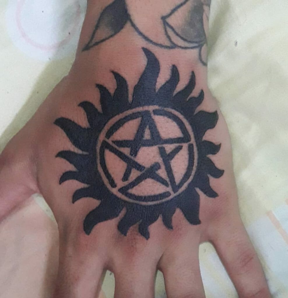 Small Hand Black Anti Possession Supernatural Tattoo