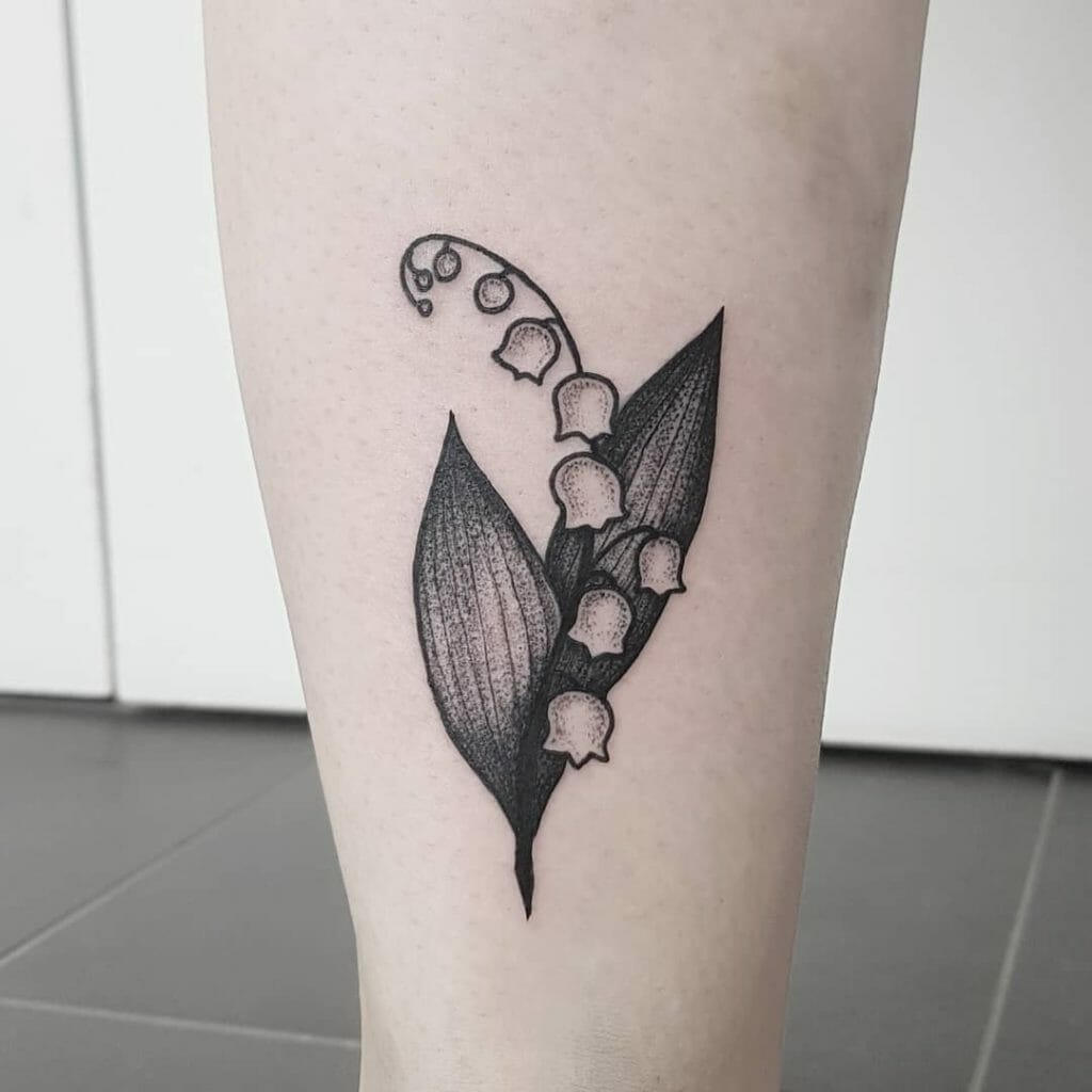 Small Lily Of Valley Tattoo Over Leg
