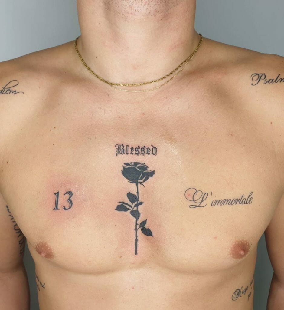 Small Rose Chest Tattoo Blessed