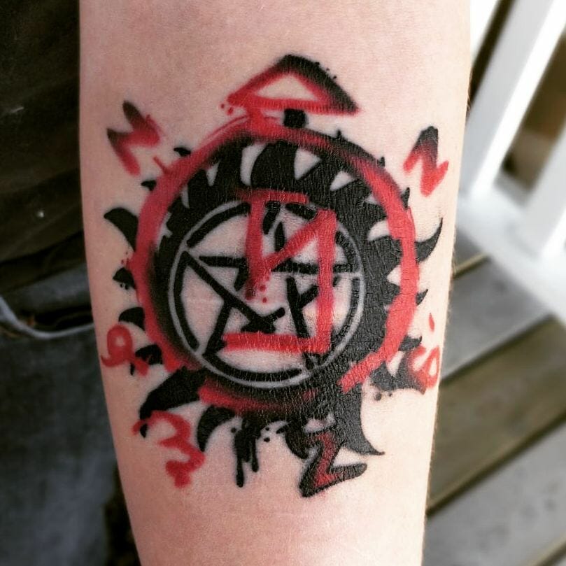 Symbol For Supernatural Tattoo Red & Black Ink