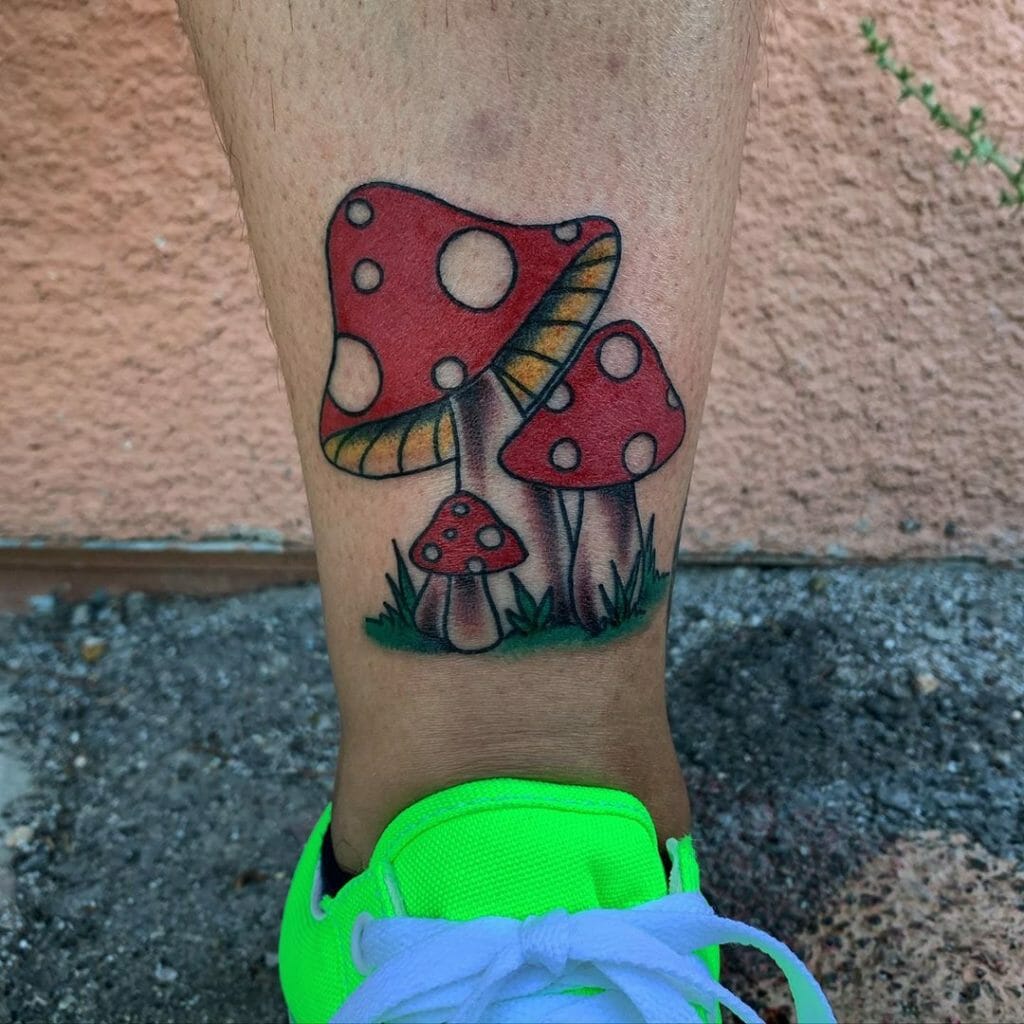 Three Red Small Mushrooms Tattoo