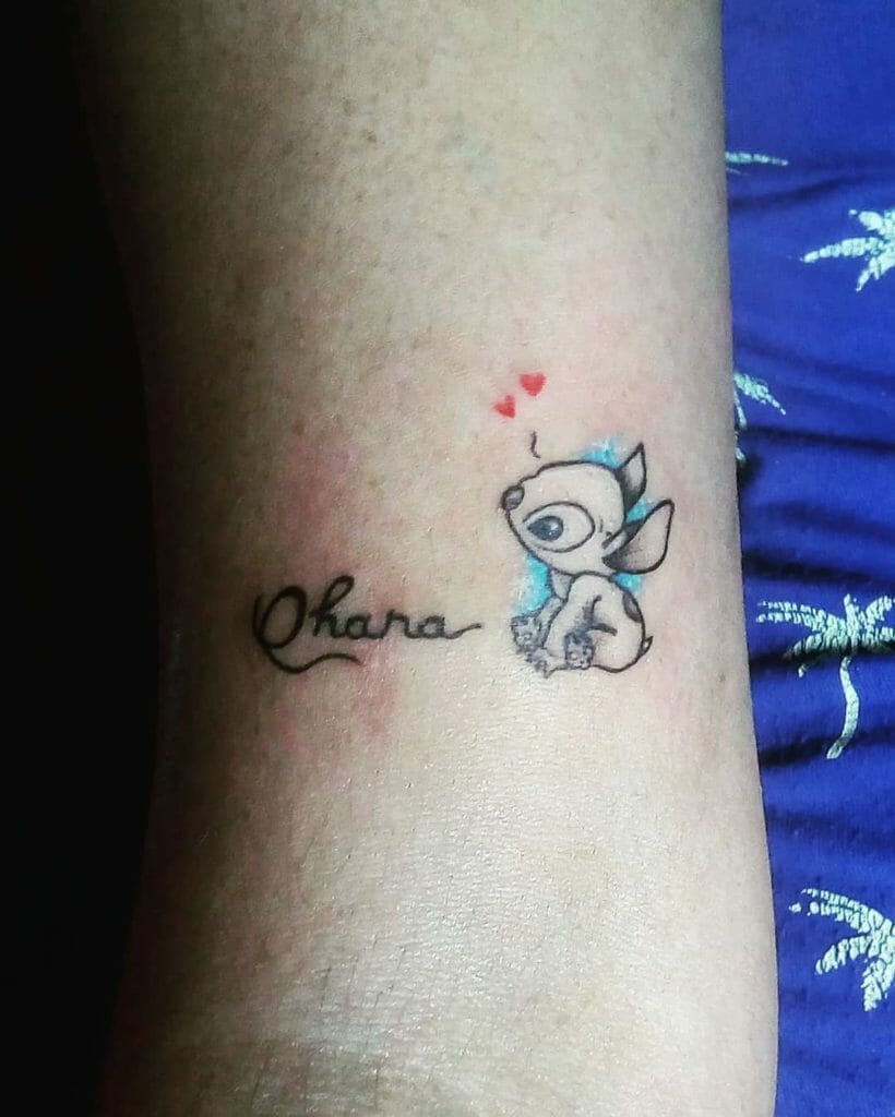 Tiny Disney Stitch Ohana Tattoo