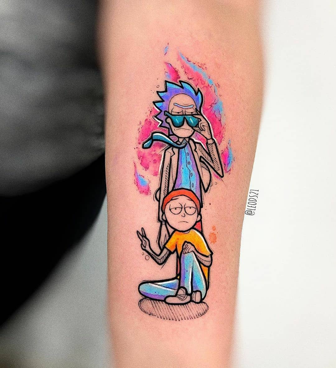 Tiny Rick Morty Tattoo Colorful Design