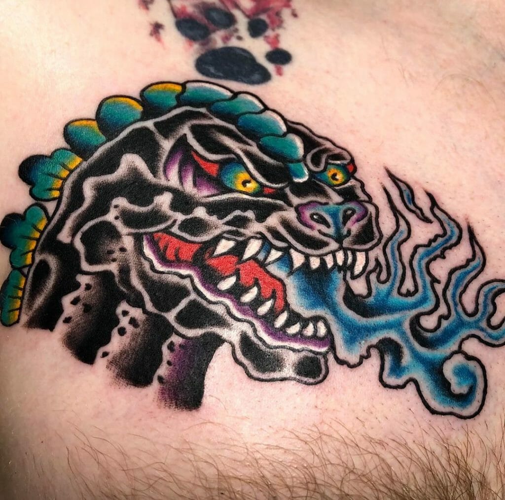 Traditional Godzilla Tattoo 