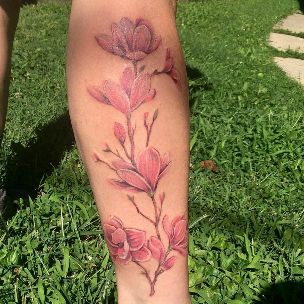 Traditional Pink Magnolia Tattoos