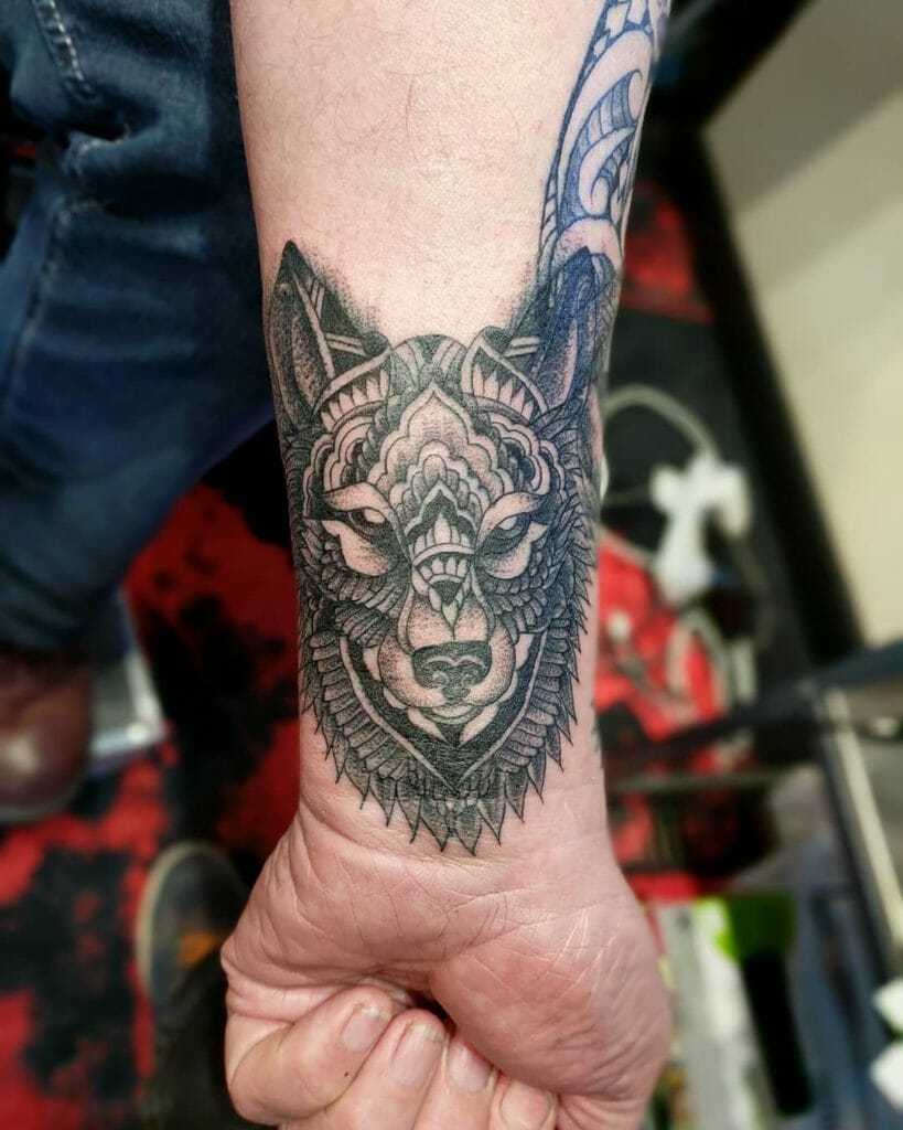 Tribal Wolf Dotwork Tattoo
