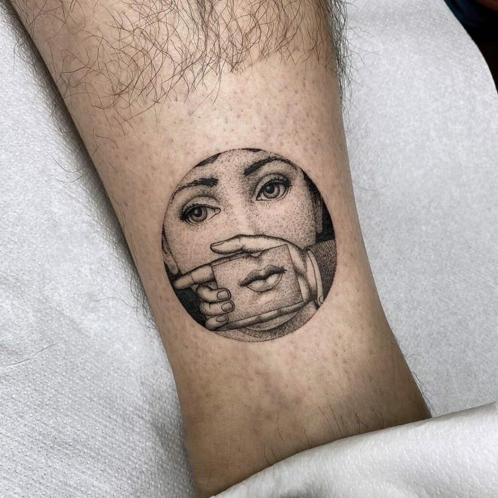 Woman In A Circle Fine Line Tattoo