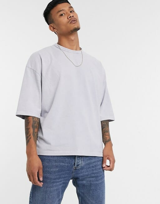 ASOS DESIGN oversized t-shirt with half sleeve in heavyweight pastel blue acid wash