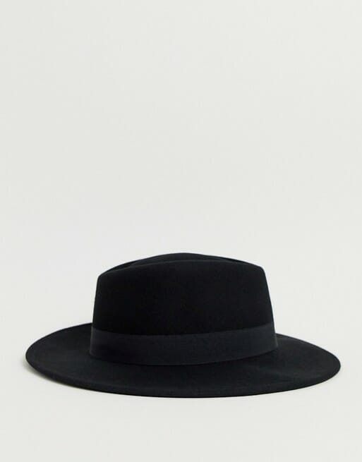 ASOS DESIGN wide brim pork pie hat in black with band