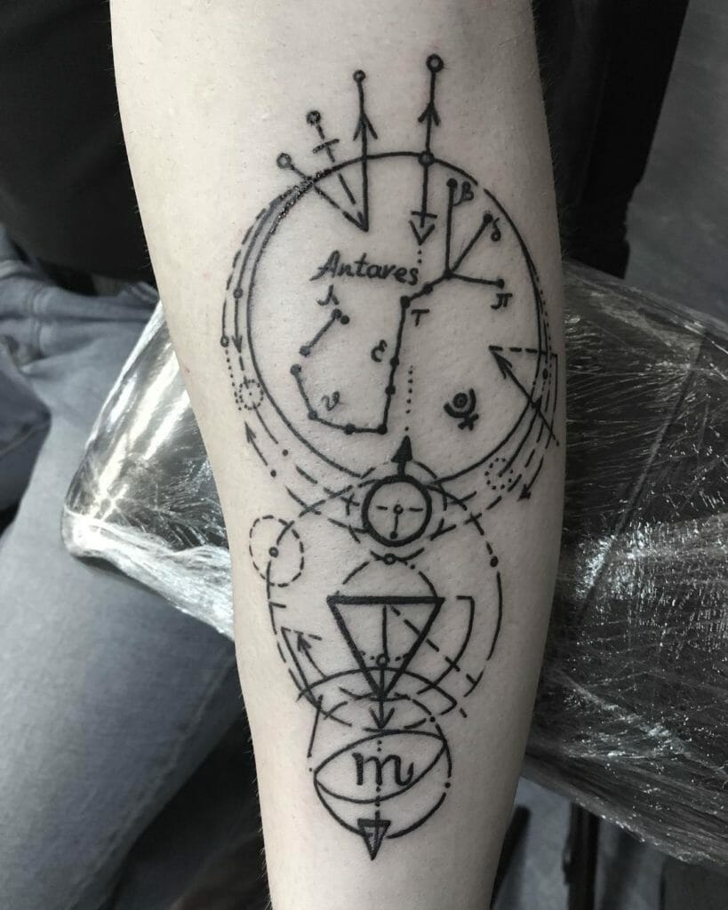 Amazing Black Ink Scorpio Symbol Tattoos M Scorpio Tattoo Geometric Constellation