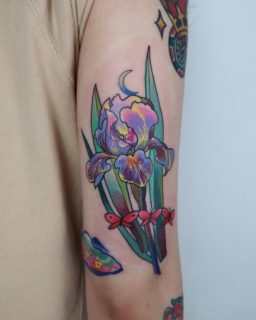 Artistic Iris Tattoo With Butterflies