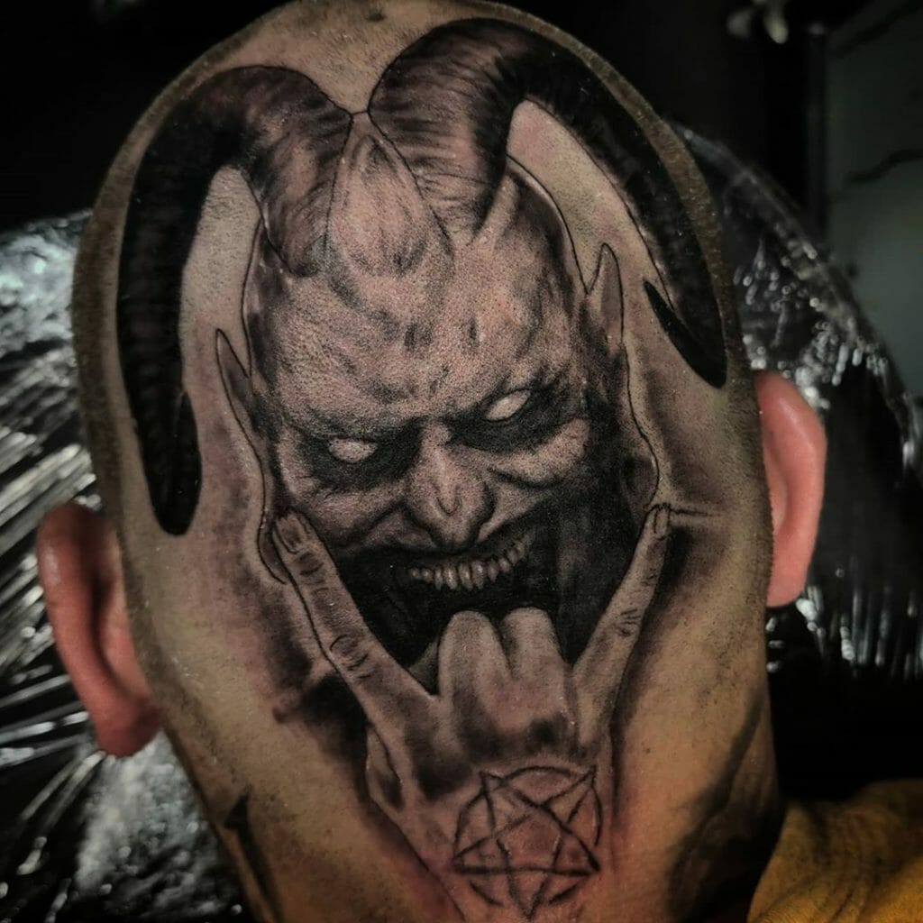 Back of the Head Tattoos Demon Traditional Design Tattoo