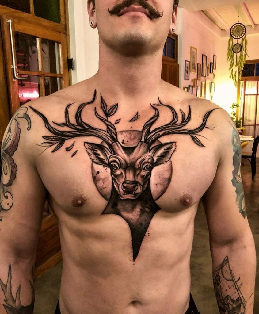 Big Black Deer Tattoo Chest
