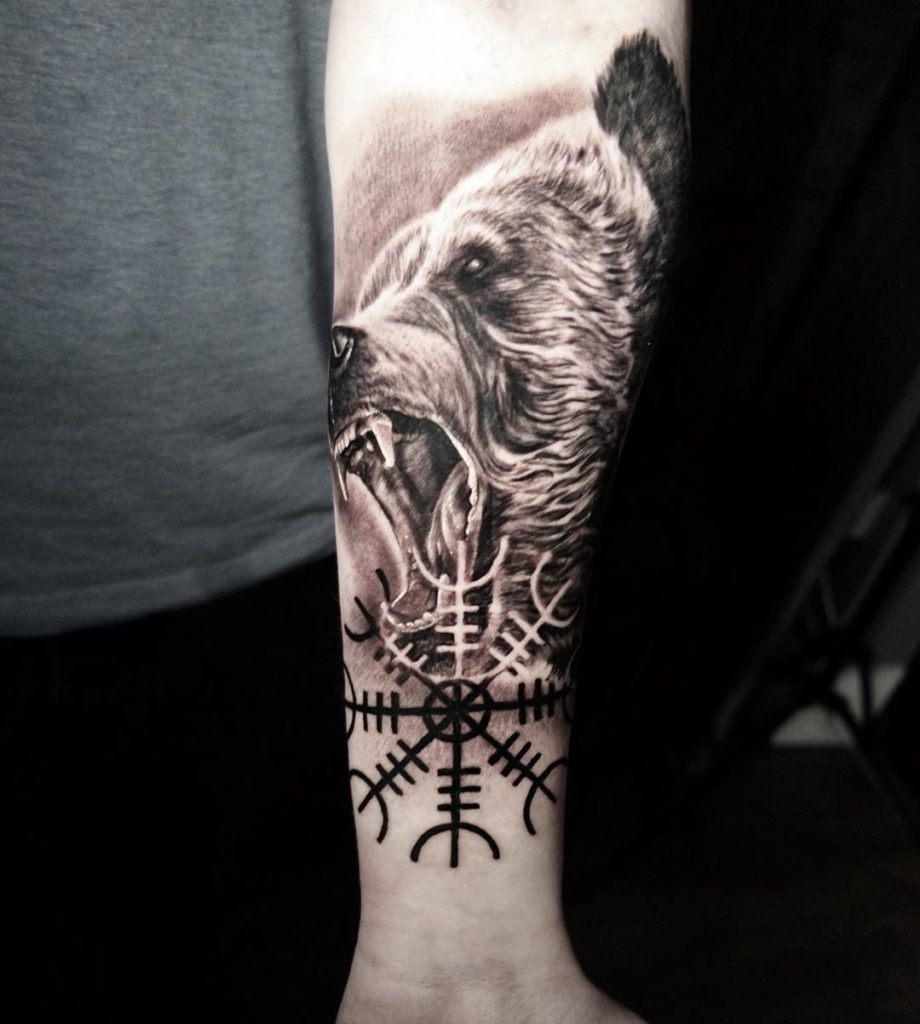 Black And White Ink Viking Sleeve Tattoos
