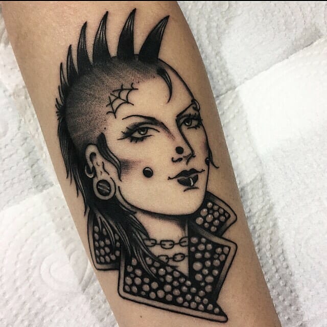 Black Ink Punk Girl Anarchist Tattoo