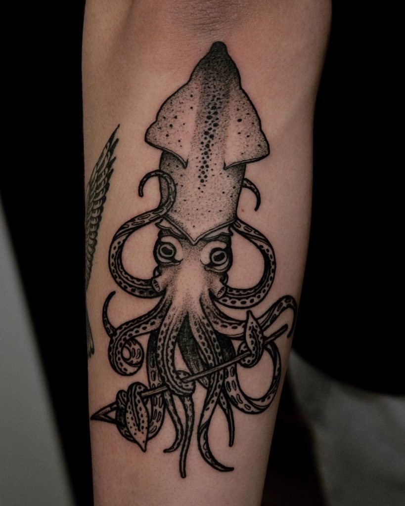 Black Ink Squid Tattoo