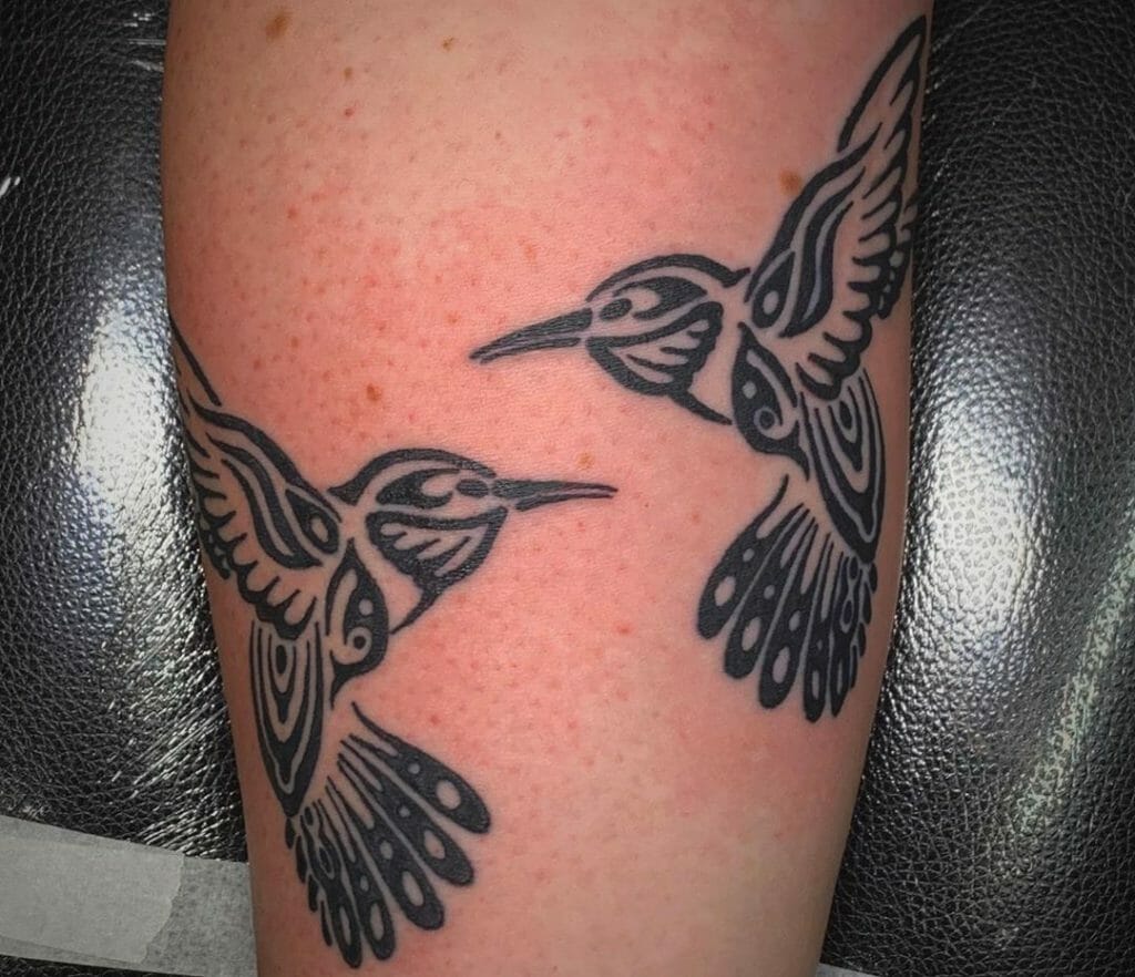 Black Ink Tribal Hummingbirds Tattoo