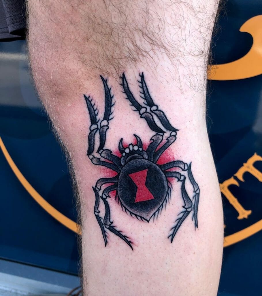 Black Widow Spider Red Colored Leg Tattoo