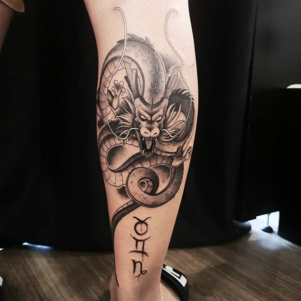 Black and Gray Shenlong and Zodiac Signs Tattoo