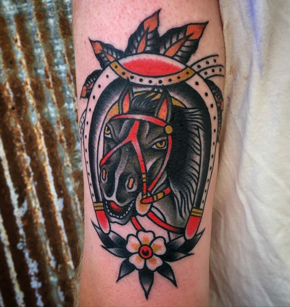 Black and Red Ink Horse Tattoo Horseshoe Fortunate Tattoos