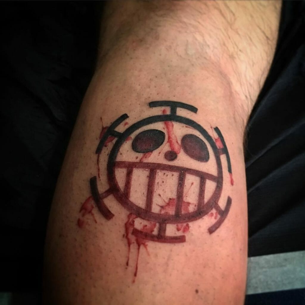Bloody Red and Black Ink One Piece Heart Pirates Tattoo