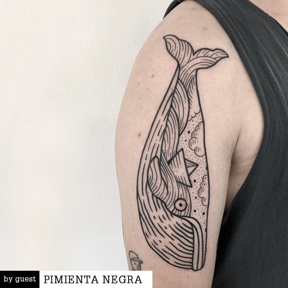 Bold Black Outlines Whale Tattoo