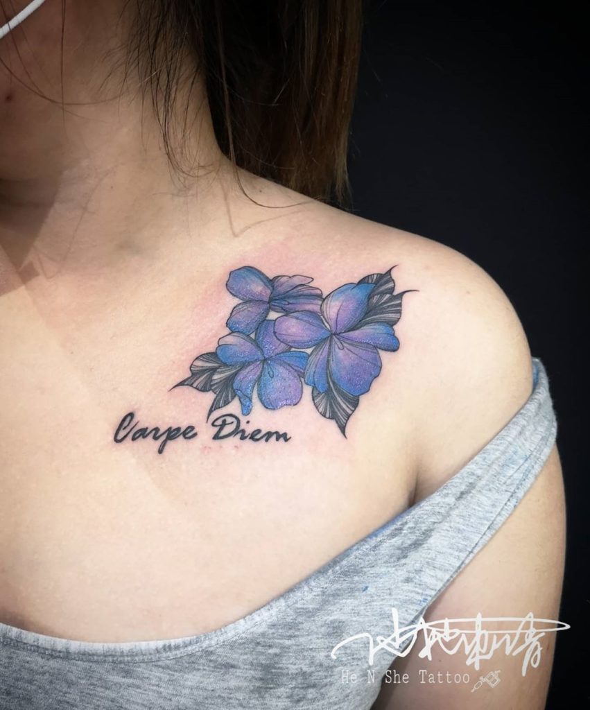 Carpe Diem Bright Purple Violet Tattoo