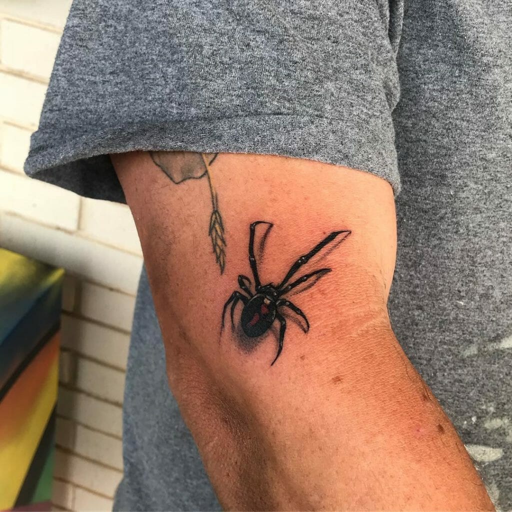 Climbing Realistic Arm Spider Black Widow Tattoo