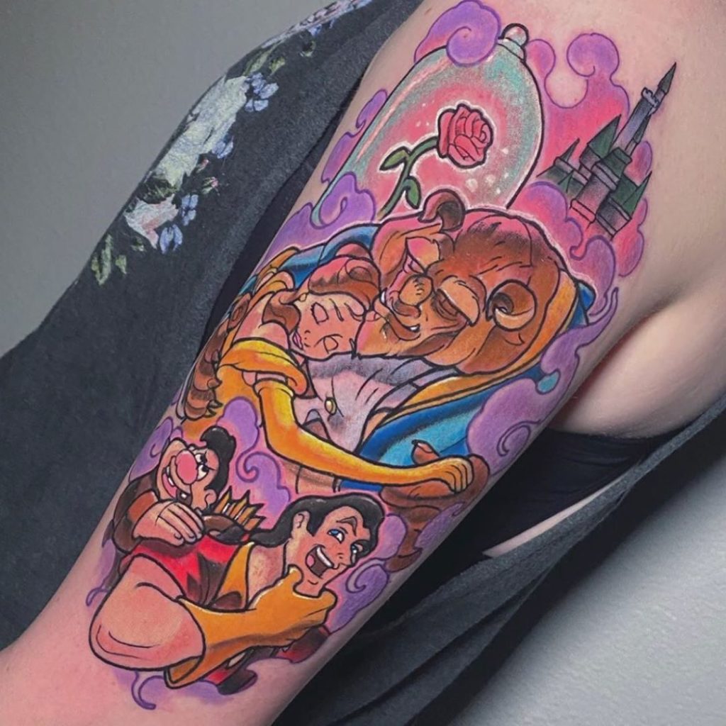 Colorful Tattoo Beauty and The Beast Design