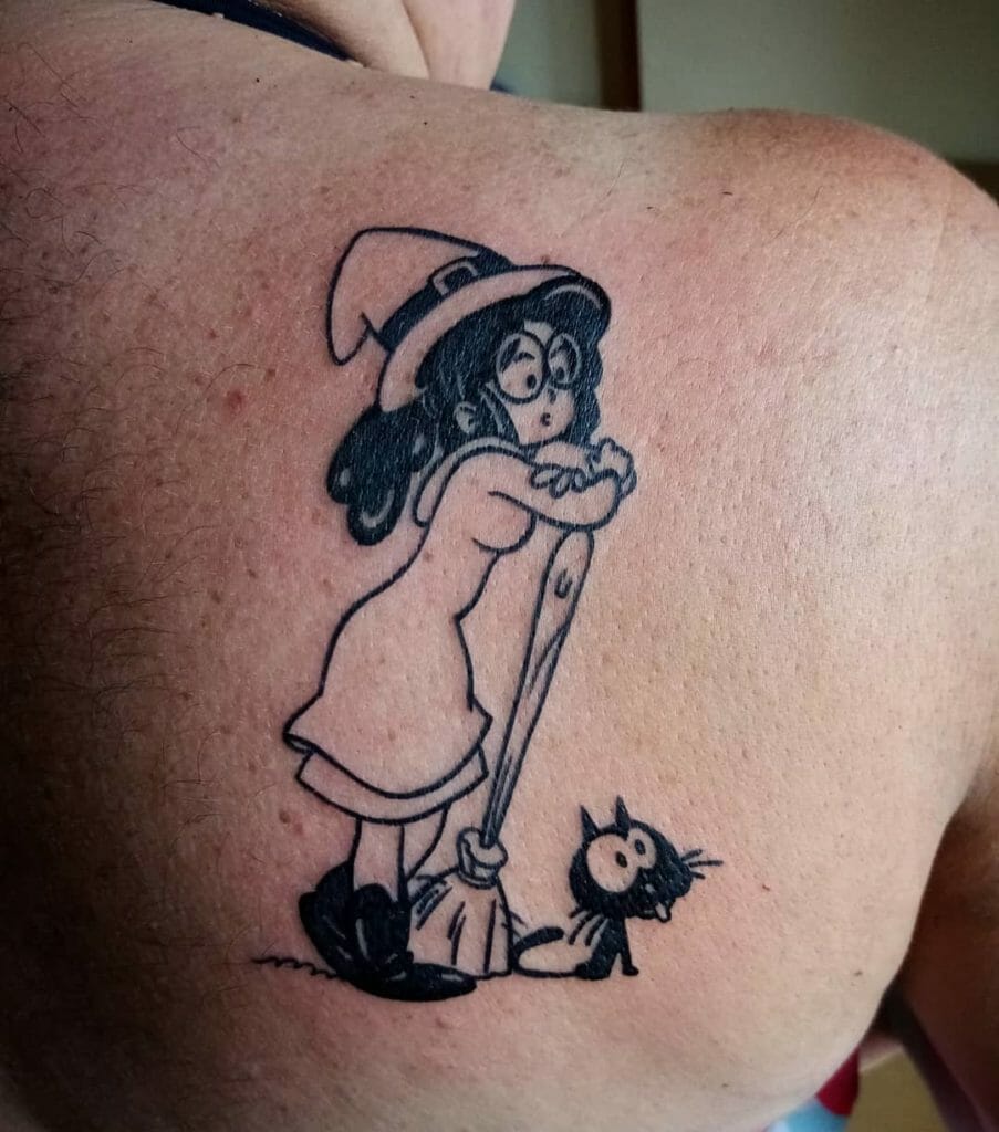 Cute Witch Tattoo and Black Cat Tattoo