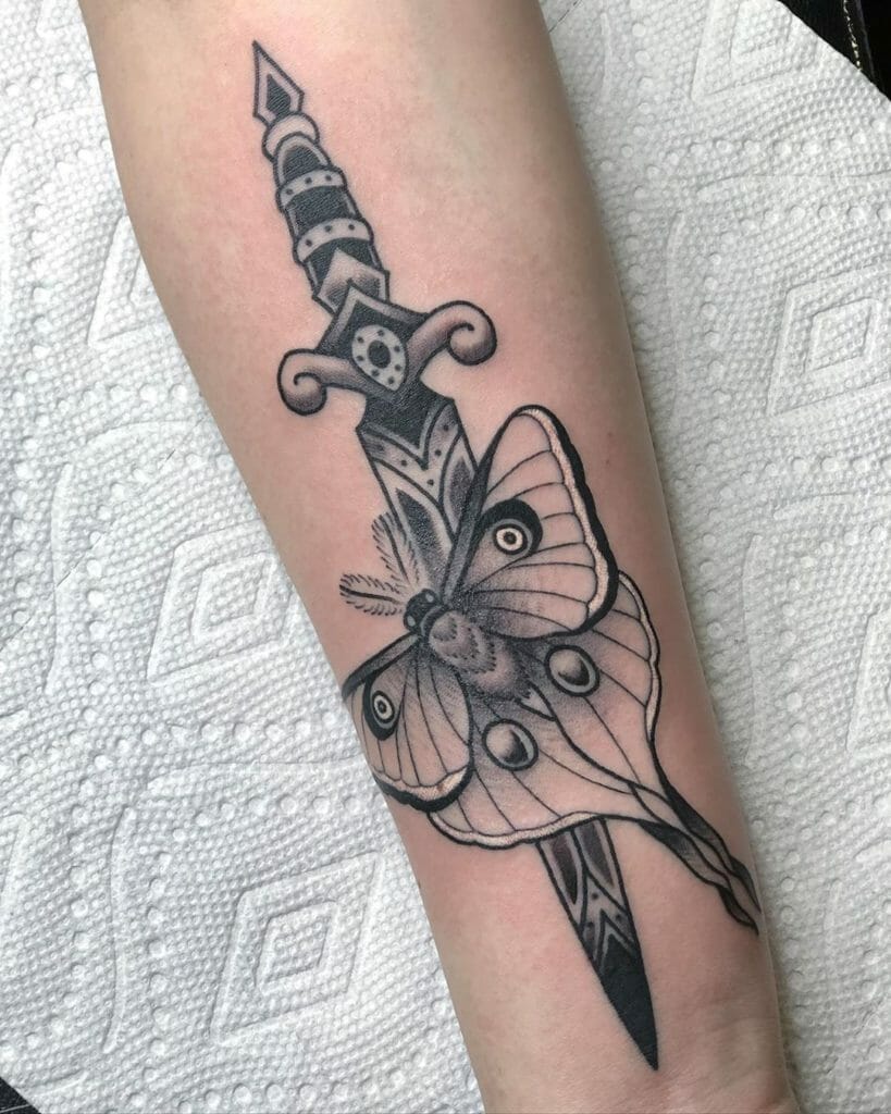 Dagger and Luna Moth Tattoo Art