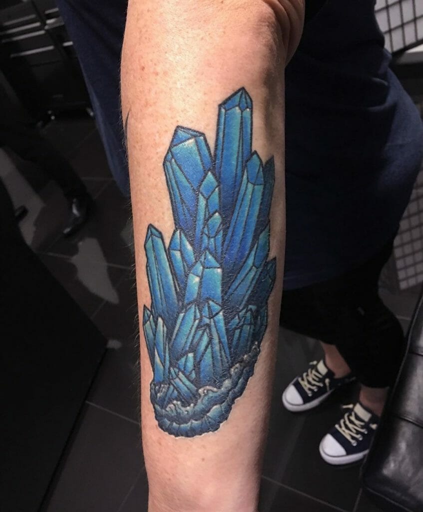 Deep Blue Crystal Tattoo Cluster Design