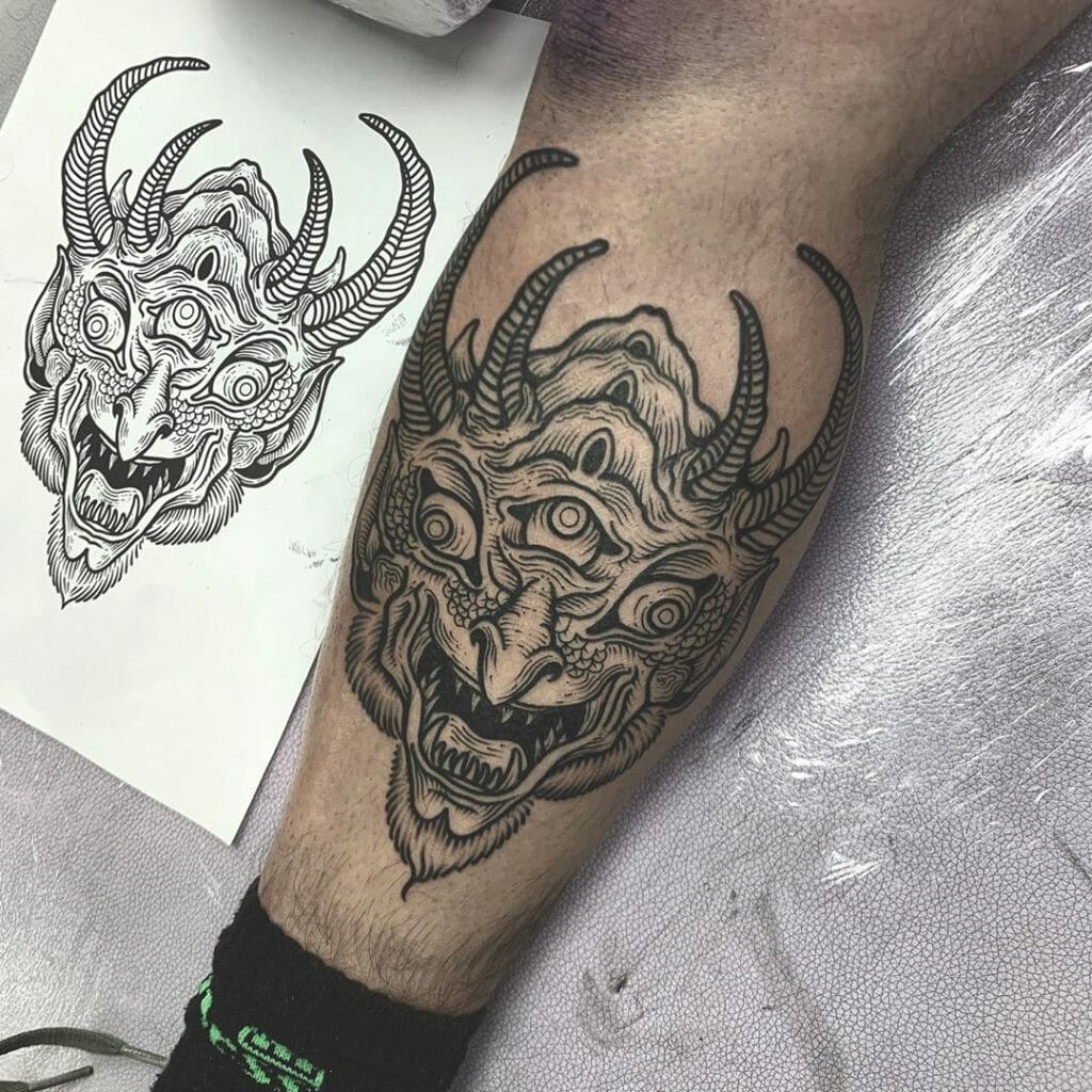 Detailed Black Ink Demon Tattoo Drawings Demon Head Tattoo