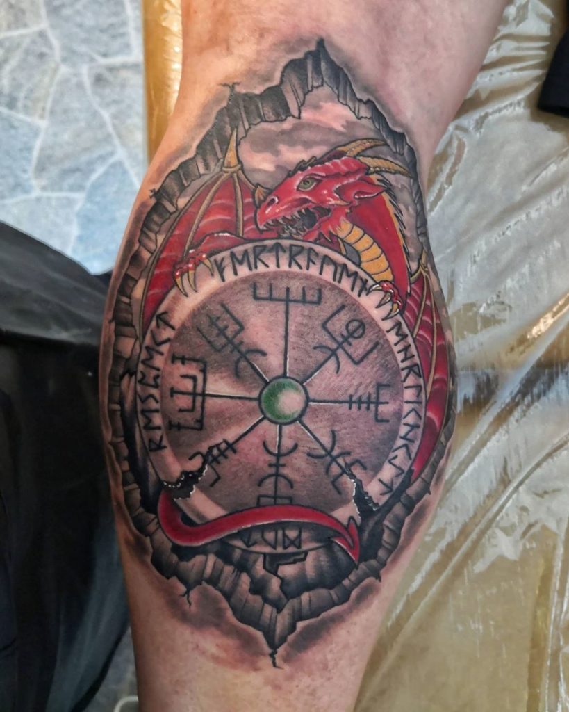Epic Red Dragon Helm Of Awe Shield Tattoo